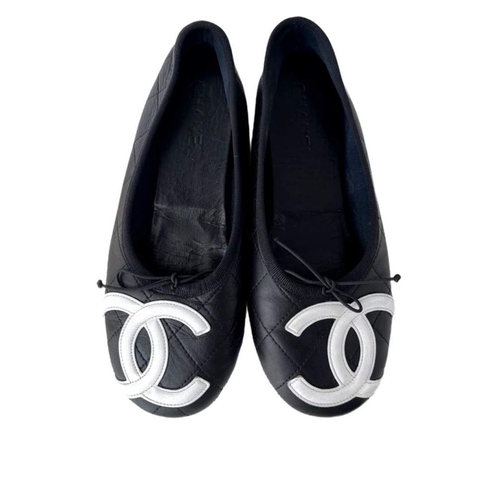 CHANEL Black and White Logo Flats